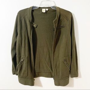 Anthropologie Yellow Bird 100% Cotton Front Zip Long Sleeve Sweater Jacket 🫒